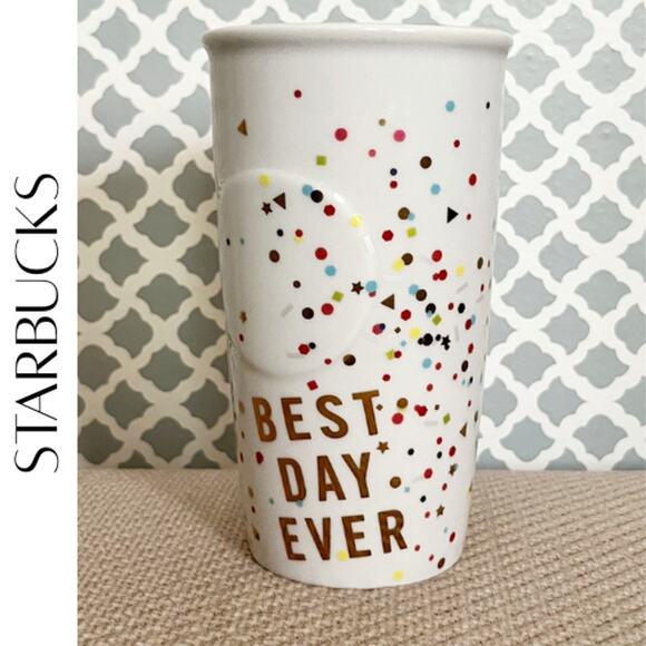 Starbucks “Best Day Ever” Confetti Ceramic Mug with Lid – 10 oz (2015) - Picture 1 of 8